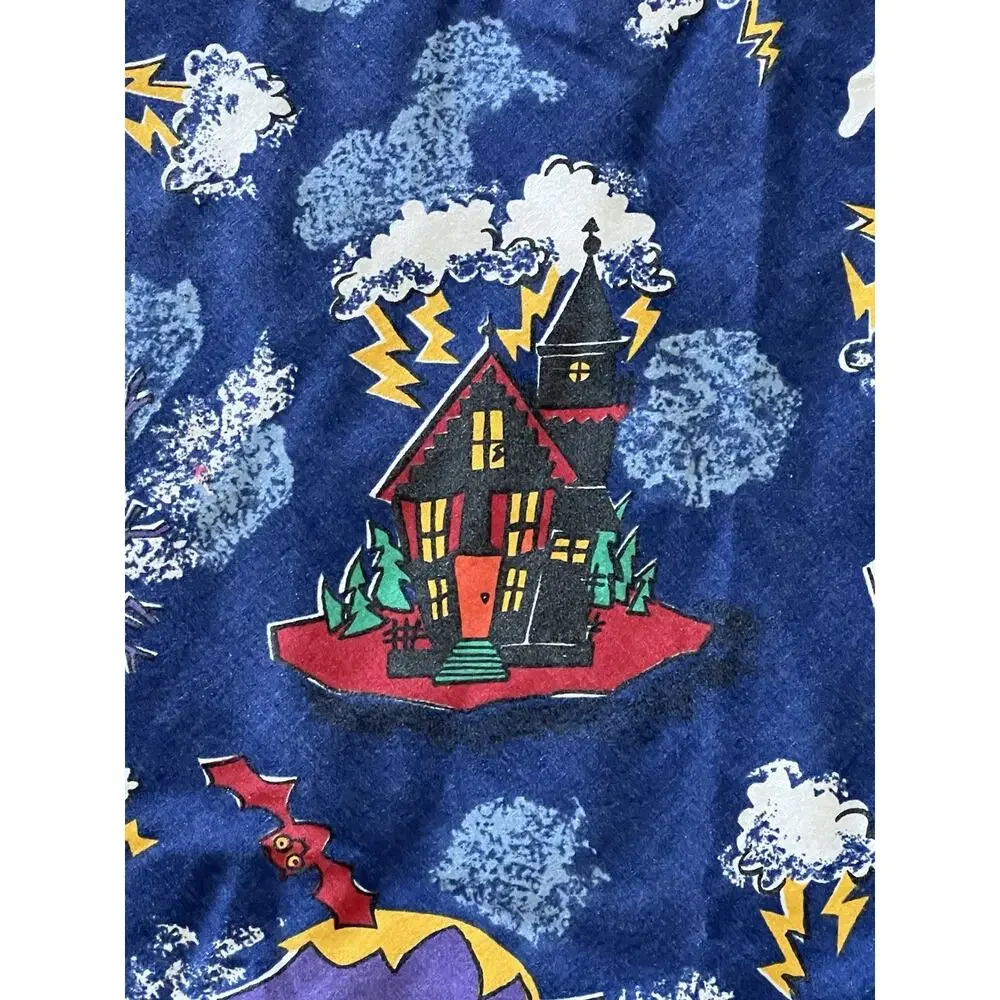 Vintage Halloween Tablecloth Fabric Haunted House 60” Round Home Statements